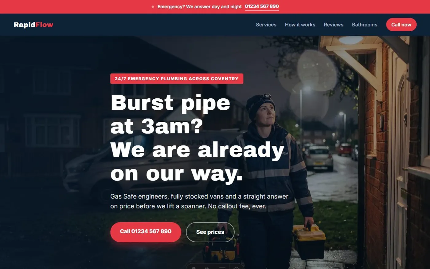 Rapid Flow Plumbing & Heating, a sample plumber website we designed